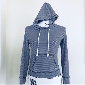 Navy blue and white stripes sweater with hoodie